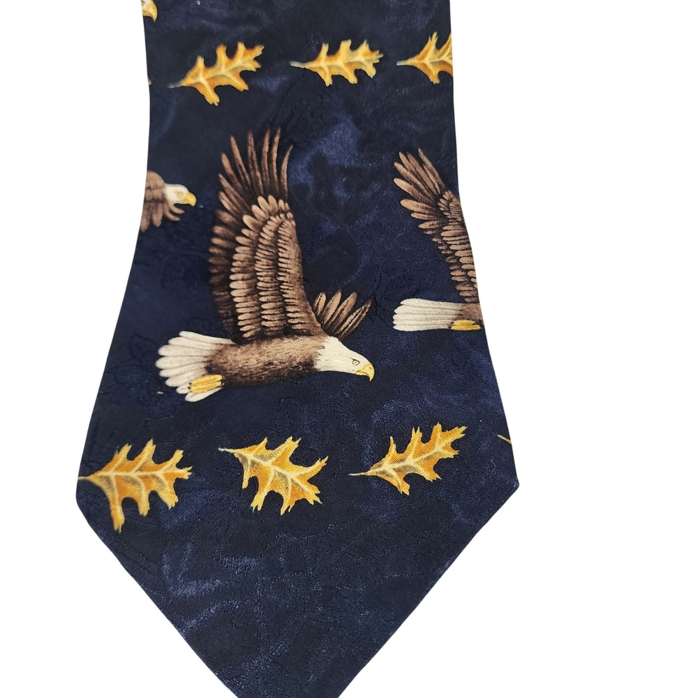 Marc Dennis Endangered Species Bald Eagle Silk Tie Navy Blue Vintage 1996 USA